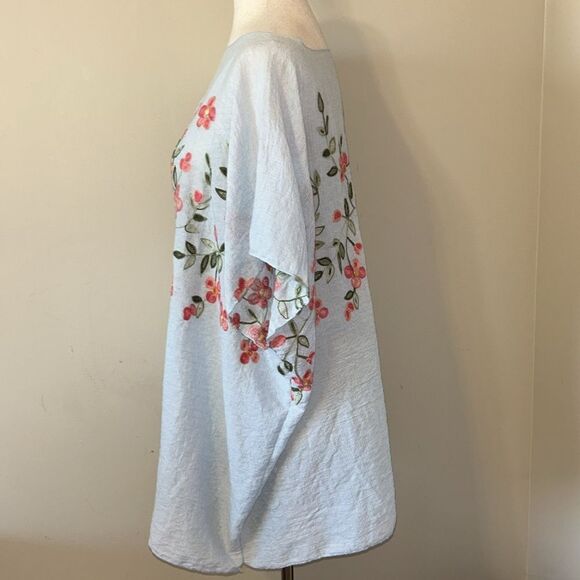 Blue Pink Bohemian Floral Pop Over Shirt Cover Up One Size - Picture 3 of 9